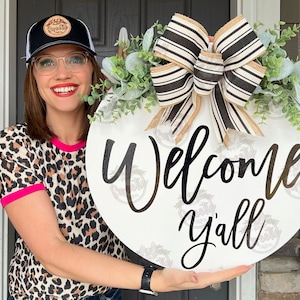 Front Door Decor | Welcome Y&#39;all Sign | Front Door Sign | Year Round Wreath | Door Hanger | Door Wreath | Housewarming Gift | Home Decor
