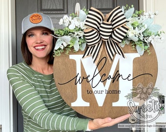 Front Door Decor | Last Name/Initial | Welcome To Our Home | Front Door Wreath | Door Hanger | Door Wreath | Housewarming Gift | Home Decor