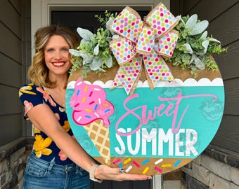 Summer Front Door Decor | Ice Cream | Summer Door Hanger | Summer Wreath | Summer Door Wreath | Summer Sign | Summer Porch