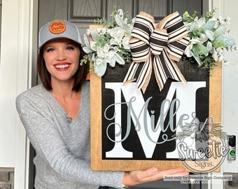 Front Door Decor | Welcome Sign | Last Name | Personalized |  Front Door Sign | Front Door Hanger | Year Round Wreath | Front Door Wreath