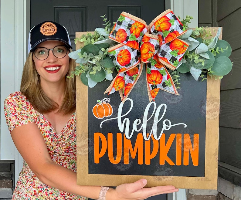 Fall Front Door Decor | Hello Pumpkin | Fall Front Door Sign | Fall Door Sign | Fall Door Hanger | Fall Decor | Fall Door Wreath | Fall image 1