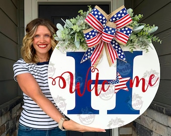 Fourth of July Front Door Hanger | Last Name/Family | Front Door Wreath | Happy 4th Of July | Fourth of July Decor | Fourth Of July Wreath