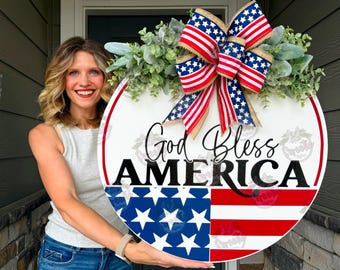 Fourth of July Front Door Decor | Fourth of July Wreath | God Bless America | Fourth of July Door Hanger | Fourth of July Door Wreath