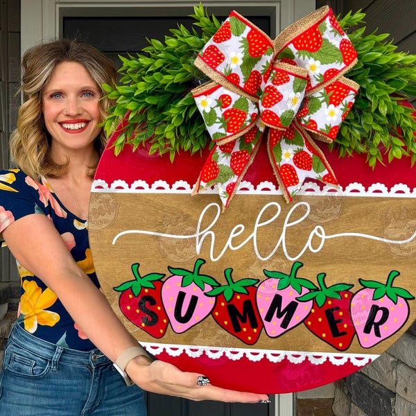 Summer Front Door Decor | Summer Wreath | Hello Summer | Strawberry | Front Door Wreath | Summer Door Hanger | Summer Door Wreath