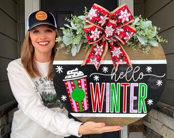 Winter Front Door Decor | Hello Winter | Snowflake | Winter Door Hanger | Winter Wreath | Winter Door Wreath | Winter Decor | Winter Sign
