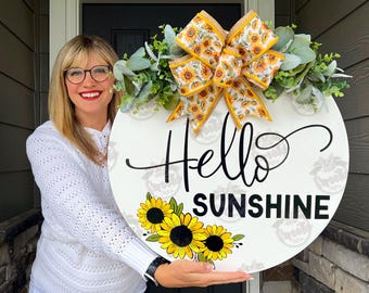 Summer Front Door Decor | Hello Sunshine | Summer Door Hanger | Summer Wreath | Summer Door Wreath | Summer Porch Decor | Summer Sign