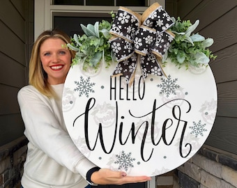 Winter Front Door Decor | Hello Winter | Winter Front Door Wreath | Winter Wreath | Winter | Winter Sign | Winter Door Hanger