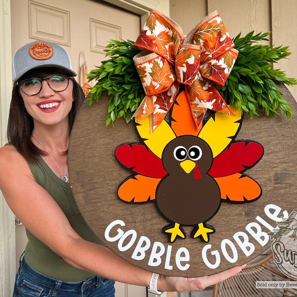 Thanksgiving Front Door Decor | Gobble | Turkey Front Door Wreath | Thanksgiving Door Hanger | Thanksgiving Decor | Thanksgiving Door Wreath