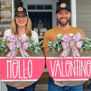 Double Door Front Door Decor | Hello Valentine | Valentines Double Door Signs | Valentines Double Door Wreaths | Valentines Double Hangers
