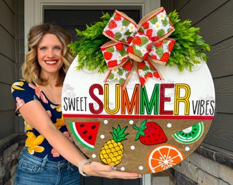 Summer Front Door Decor | Sweet Summer Vibes Sign | Summer Wreath | Summer Fruit | Summer Sign | Front Door Wreath | Summer Door Hanger
