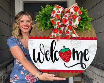 Summer Front Door Decor | Summer Wreath | Welcome | Spring Wreath | Strawberry | Front Door Wreath | Summer Door Hanger | Summer Door Wreath