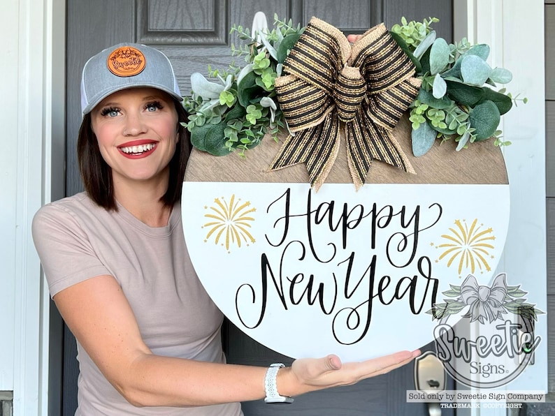 New Year Front Door Decor Happy New Year Sign Fireworks New Year Front Door Sign New Year Door Hanger New Year Hanger image 1