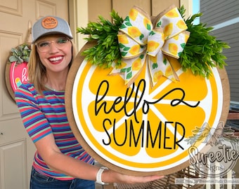 Summer Front Door Decor | Hello Summer | Lemon | Summer Door Hanger | Summer Wreath | Summer Door Wreath | Summer Porch Decor | Summer Sign