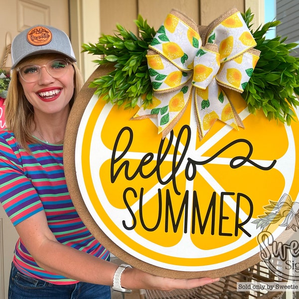 Summer Front Door Decor | Hello Summer | Lemon | Summer Door Hanger | Summer Wreath | Summer Door Wreath | Summer Porch Decor | Summer Sign