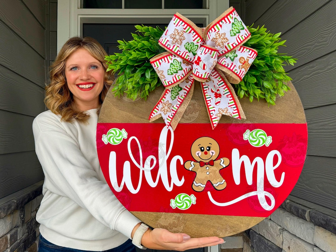 Christmas Front Door Decor | Gingerbread Man | Christmas Wreath ...