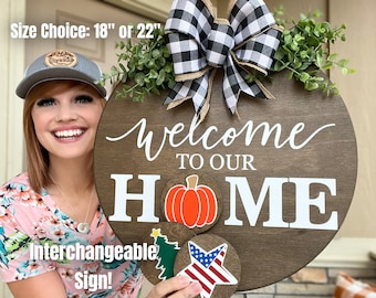 Front Door Decor | Interchangeable Sign | Interchangeable Holidays | Interchangeable Welcome Sign | Year Round Wreath | Door Sign