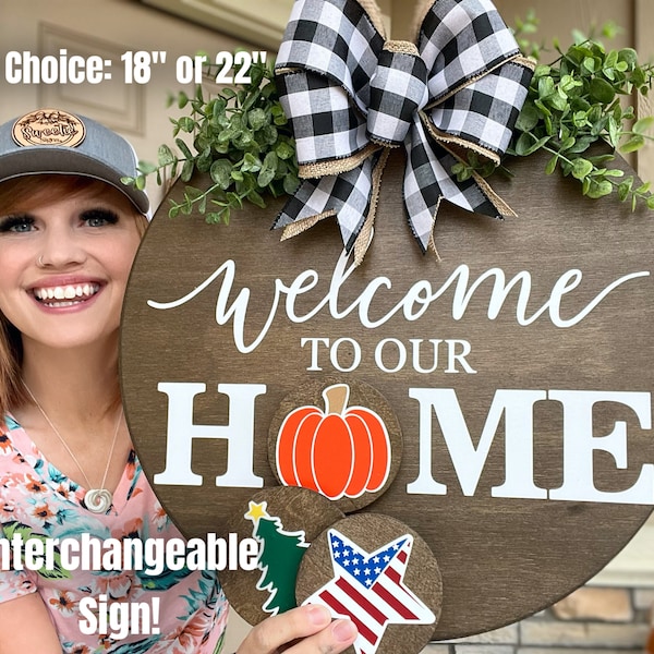 Front Door Decor | Interchangeable Sign | Interchangeable Holidays | Interchangeable Welcome Sign | Year Round Wreath | Door Sign