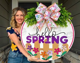 Spring Front Door Decor | Hello Spring Wreath | Spring Wreath | Spring | Spring Front Door Wreath | Spring Door Hanger | Spring Door Sign