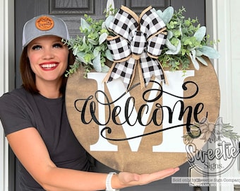 Front Door Decor | Last Name/Initial | Welcome Sign | Year Round Wreath | Front Door Hanger | Front Door Wreath | Housewarming Gift |