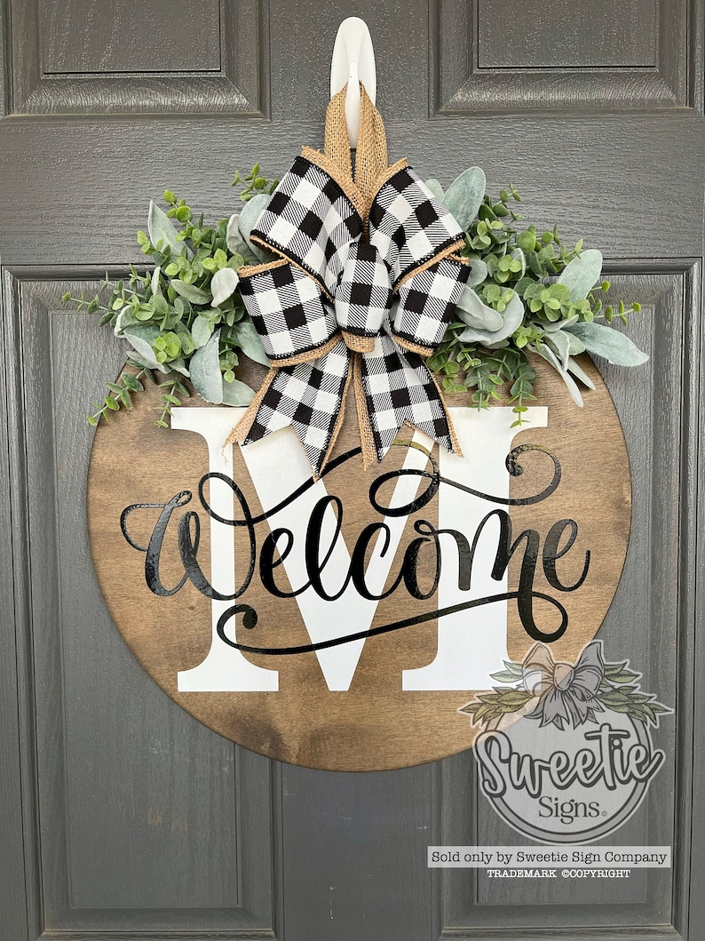 Front Door Decor Last Name/Initial Welcome Sign Year Round Wreath Front Door Hanger Front Door Wreath Housewarming Gift image 8