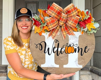 Fall Front Door Decor | Fall Door Hanger | Fall Welcome Sign | Pumpkin Door Hanger | Fall Door Wreath | Fall Porch Decor