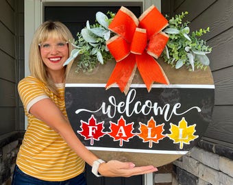 Fall Front Door Decor | Welcome Fall | Fall Wreath | Fall Decor | Fall Sign | Fall Door Wreath | Fall Door Hanger | Fall Door Wreath