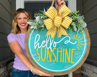 Summer Front Door Decor | Hello Sunshine | Summer Door Hanger | Summer Wreath | Summer Door Wreath | Summer Porch Decor | Summer Sign