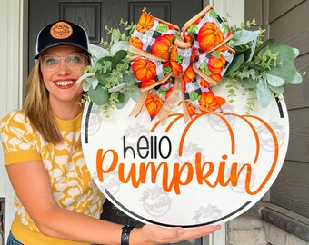 Fall Front Door Decor | Fall Door Hanger | Hello Pumpkin | Fall Decor | Fall Wreath | Fall Door Hanger | Fall Door Wreath | Fall Sign