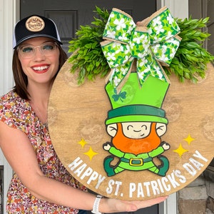 Saint Pattys Day Front Door Decor | Saint Pattys Day Door Sign | Happy Saint Pattys Day | Saint Patty's Front Door Hanger | Leprechaun