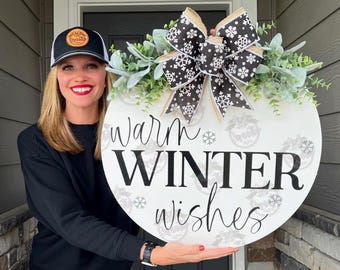 Winter Front Door Decor | Warm Winter Wishes | Winter Front Door Wreath | Winter Wreath | Winter | Winter Sign | Winter Door Hanger