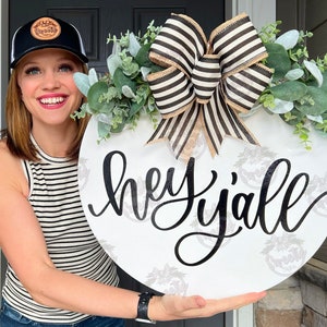 Front Door Decor | Front Door Wreath | Hey Y&#39;all | Front Door Hanger | Year Round Sign | Front Door Wreath | Housewarming Gift | Home Decor
