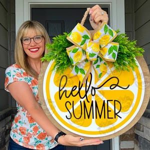 Summer Front Door Decor | Hello Summer | Lemon | Summer Door Hanger | Summer Wreath | Summer Door Wreath | Summer Porch Decor | Summer Sign