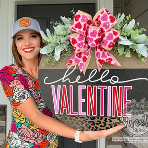 Valentines Front Door Decor Hello Valentine Valentines Wreath Valentines Door Hanger Valentine's Door Wreath Valentines Hanger image 1