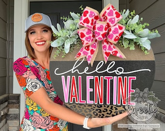 Valentines Front Door Decor | Hello Valentine | Valentines Wreath | Valentines Door Hanger | Valentine's Door Wreath | Valentines Hanger