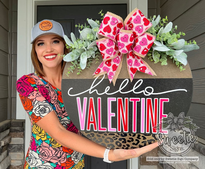 Valentines Front Door Decor Hello Valentine Valentines Wreath Valentines Door Hanger Valentine's Door Wreath Valentines Hanger image 1