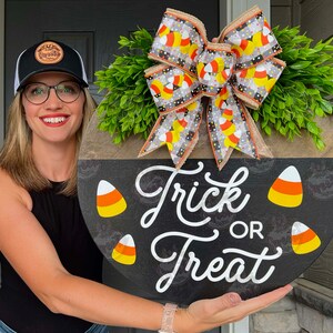 Halloween Front Door Decor | Halloween Wreath | Trick Or Treat | Candy Corn | Halloween Decor | Halloween Door Hanger | Halloween Wreath