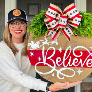 Christmas Front Door Decor | Merry Christmas | Believe | Christmas Wreath | Christmas Decor | Christmas Sign | Christmas Door Wreath