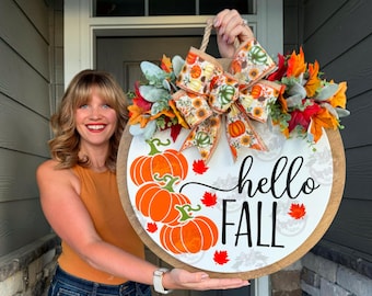 Fall Front Door Decor | Hello Fall | Fall Door Hanger | Fall Welcome Sign | Fall Door Hanger | Fall Door Wreath | Fall Door Sign