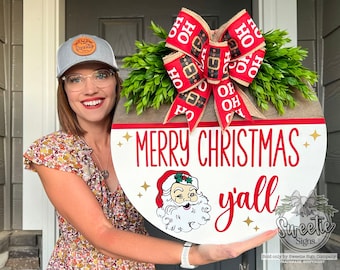 Christmas Front Door Decor | Merry Christmas Y'all | Christmas Wreath | Christmas Decor | Christmas Sign | Christmas Door Wreath | Christmas