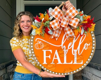 Fall Front Door Decor | Hello Fall | Fall Door Hanger | Fall Welcome Sign | Fall Door Hanger | Fall Door Wreath | Fall Door Sign