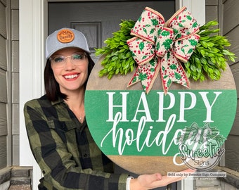 Christmas Front Door Decor | Happy Holidays | Christmas Wreath | Christmas Decor | Christmas Sign | Christmas Door Wreath | Christmas