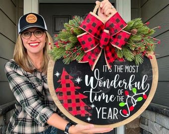Christmas Front Door Decor | Merry Christmas | Christmas Wreath | Christmas Decor | Christmas Door Hanger | Christmas Door Sign