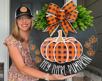 Fall Front Door Decor | Happy Fall Y'all Sign | Fall Wreath | Pumpkin | Fall Front Door Wreath | Fall Door Hanger | Fall Door Wreath