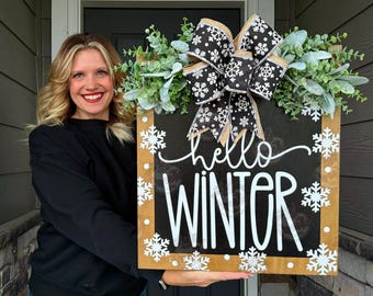 Winter Front Door Decor | Hello Winter | Winter Front Door Sign | Winter Wreath | Winter Door Wreath | Winter Sign | Winter Door Hanger