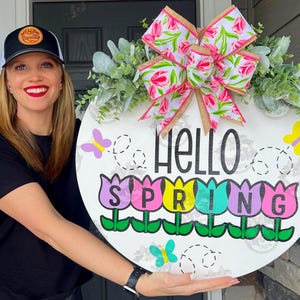 Spring Front Door Decor | Hello Spring Wreath | Spring Wreath | Tulips | Spring Front Door Wreath | Spring Door Hanger | Spring Door Wreath