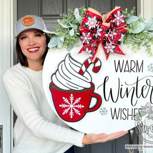 Winter Front Door Decor | Warm Winter Wishes | Winter Front Door Wreath | Winter Wreath | Winter Door Wreath | Winter Door Sign | Hot Cocoa