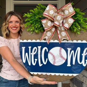 Front Door Decor | Welcome Sign | Baseball | Summer Wreath | Baseball Decor | Baseball Gift | Baseball Door Hanger | Baseball Door Sign