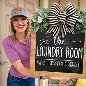 Laundry Room Sign | Wash Dry Fold Repeat | Laundry Room Decor | Laundry Room | Wood Wall Art | Home Decor | Housewarming Gift