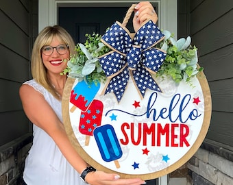 Summer Front Door Decor | Hello Summer | Summer Door Hanger | Summer Wreath | Summer Door Wreath | Summer Porch Decor | Summer Sign