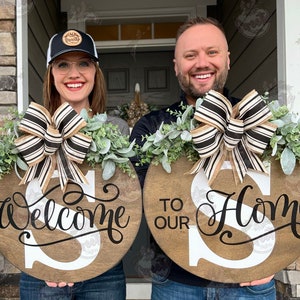 Double Door Front Door Decor | Welcome To Our Home | Double Door Signs | Double Door Wreaths | Double Door Decor | Double Door Hanger